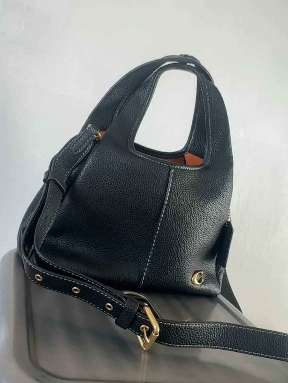 COACH : Black pebbled leather Lana Shoulder Bag 23